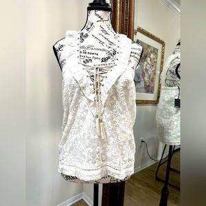 NWT Kooples off white embroidered chiffon sleeveless tie front